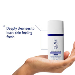 Obagi Nu-Derm Foaming Gel makeup removal action shows clean skin in minutes.
