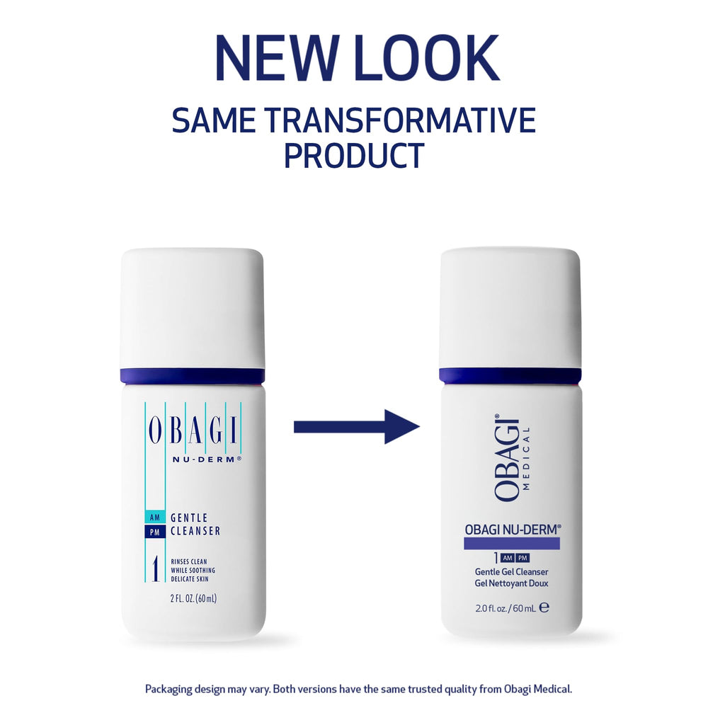 Obagi Nu-Derm Gentle Cleanser bottle highlighting mild cleansing for sensitive skin.