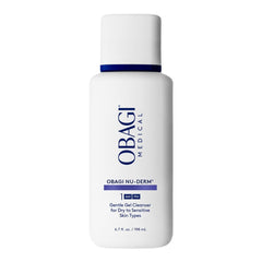 Obagi Nu-Derm Gentle Cleanser bottle showing mild cleansing for sensitive skin.