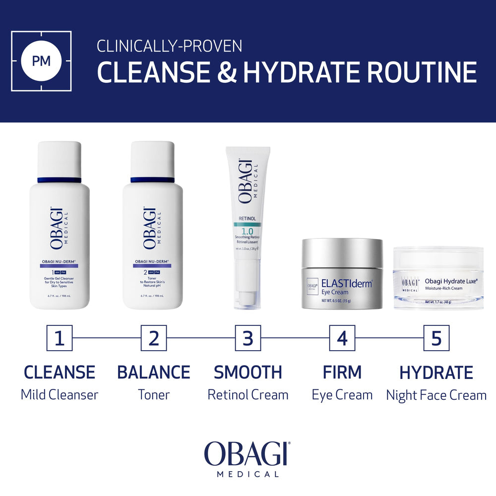 Obagi Nu-Derm Gentle Cleanser rinsing the face to remove makeup and impurities.