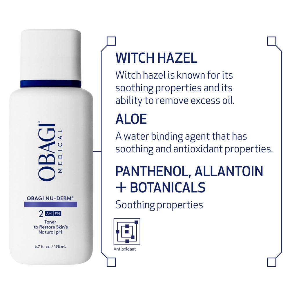 Obagi Nu-Derm Toner applied with cotton pad on the face.