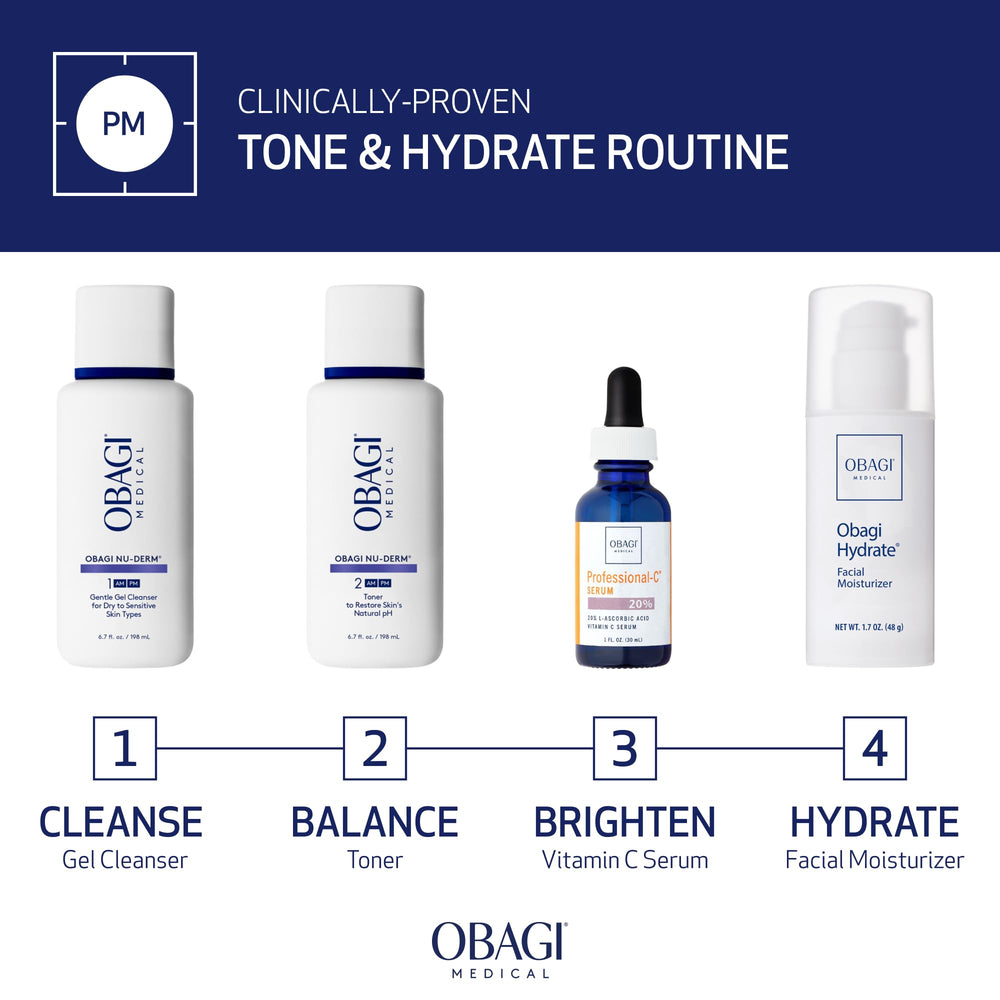 Obagi Nu-Derm Face Toner bottle on the bathroom counter for daily use.