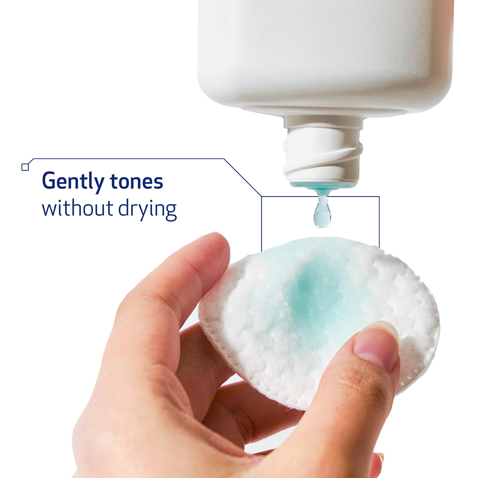 Obagi Nu-Derm Toner pours onto a cotton pad for gentle cleansing.