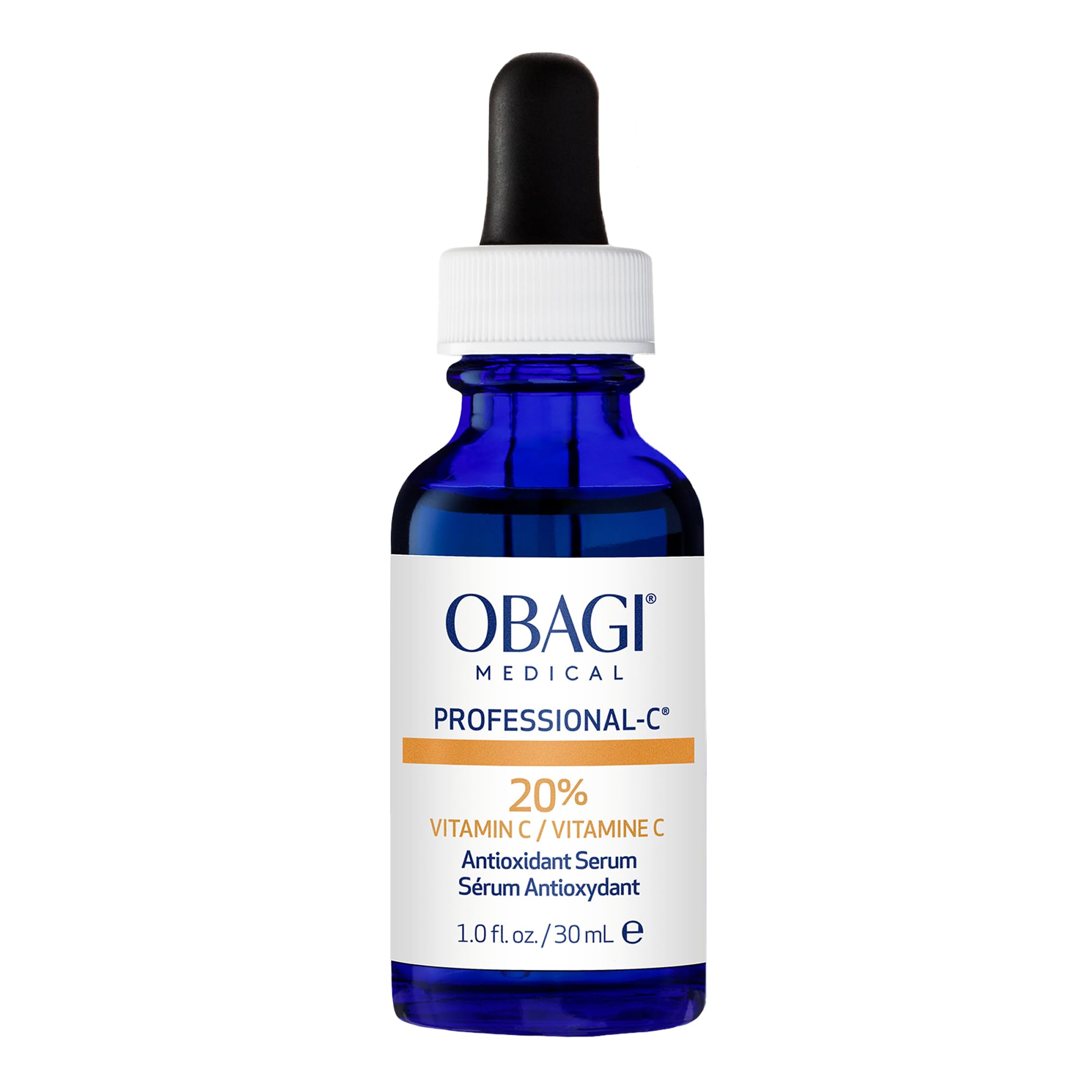 Obagi Professional C Serum 20% bottle cap close-up showing premium vitamin C formulation.