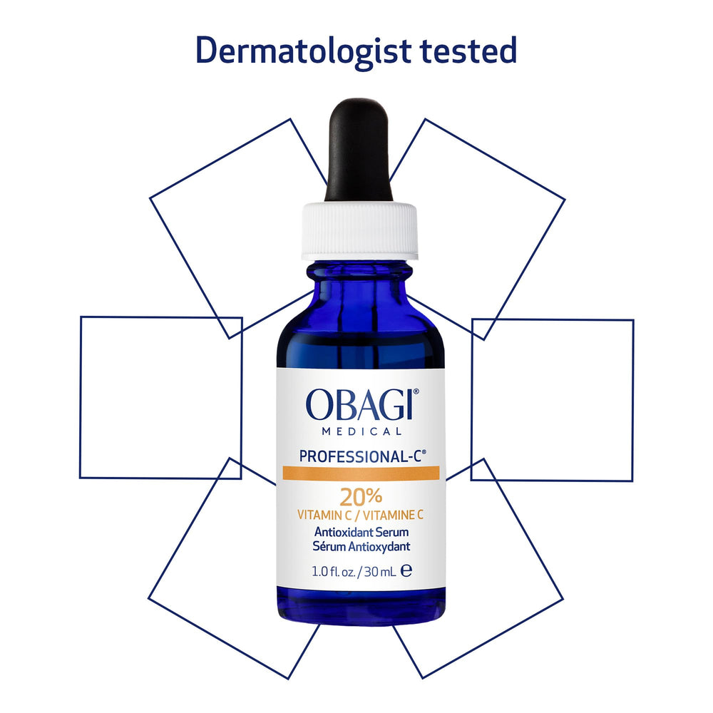 Obagi Professional C Serum 20% ingredients list highlights vitamin C focus.