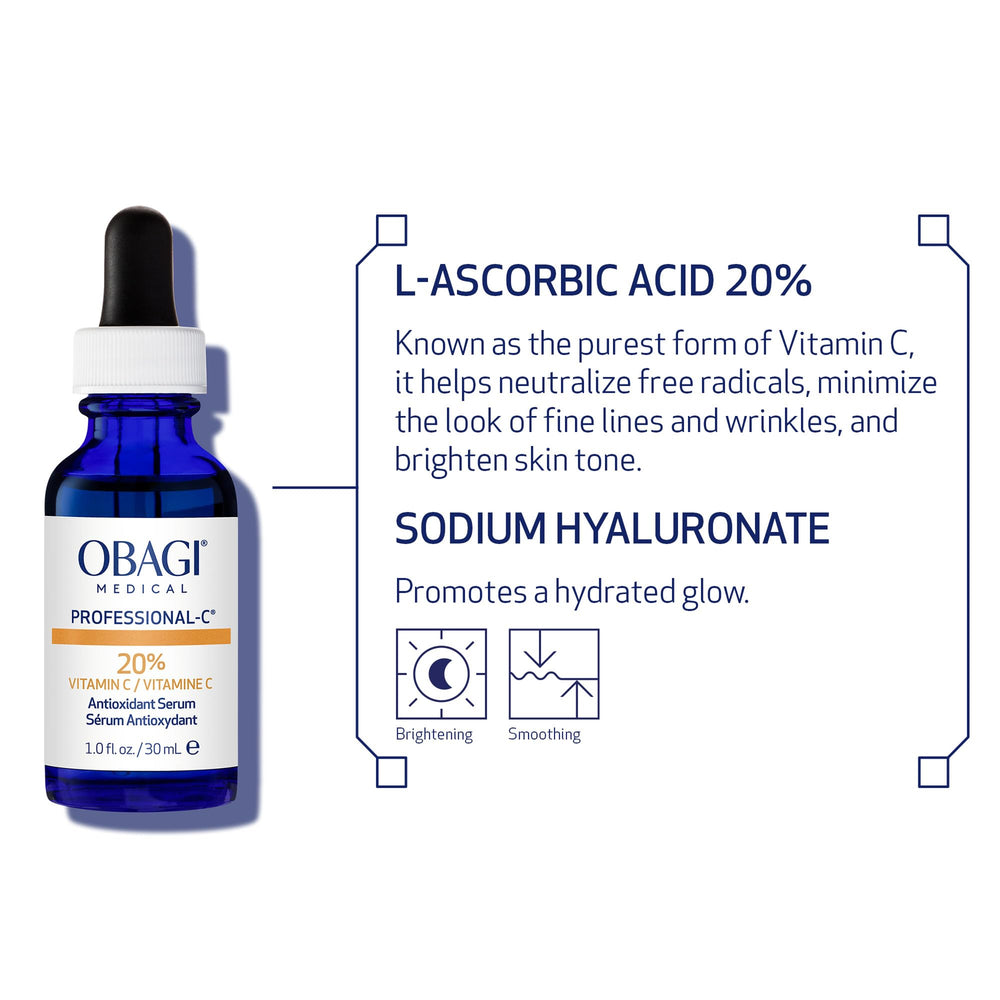 Obagi Professional C Serum 20% packaging box showcases premium skincare branding.