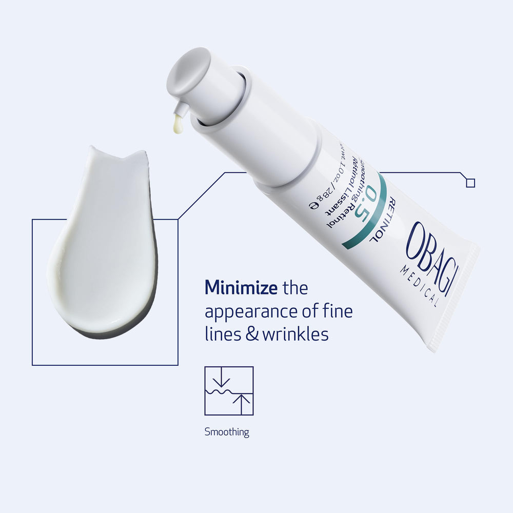 Obagi Medical Retinol 0.5 cream texture swatch emphasizes gradual release and minimal irritation.