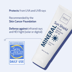 Obagi Sun Shield label close-up highlighting zinc oxide content for broad spectrum protection.