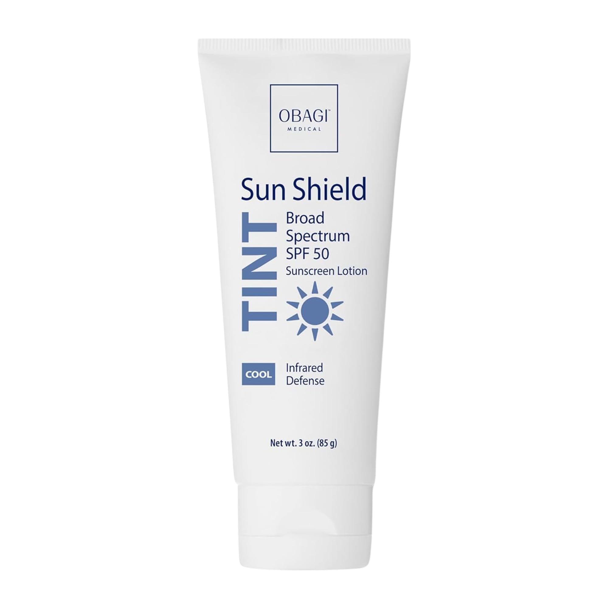 Obagi Sun Shield tinted sunscreen bottle with a sheer, cool tint for daily protection.