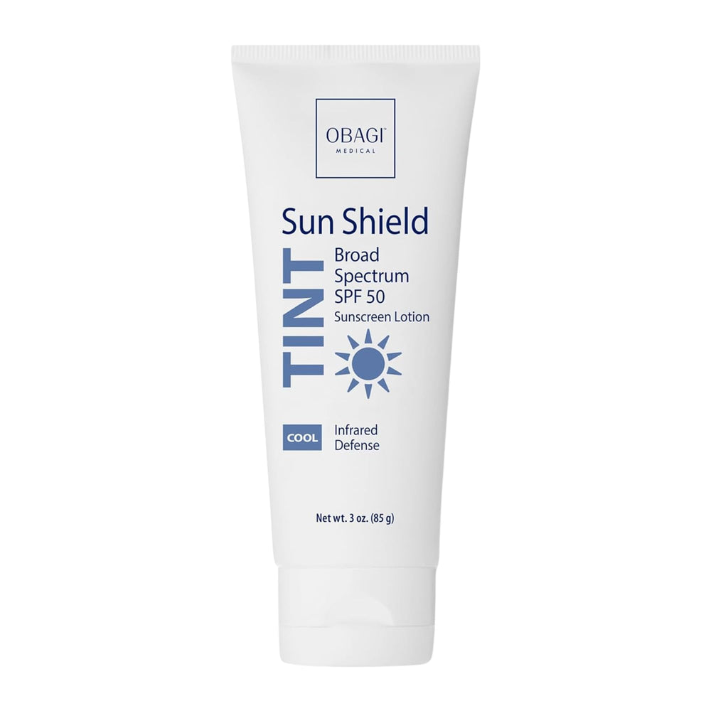 Obagi Sun Shield tinted sunscreen bottle with a sheer, cool tint for daily protection.