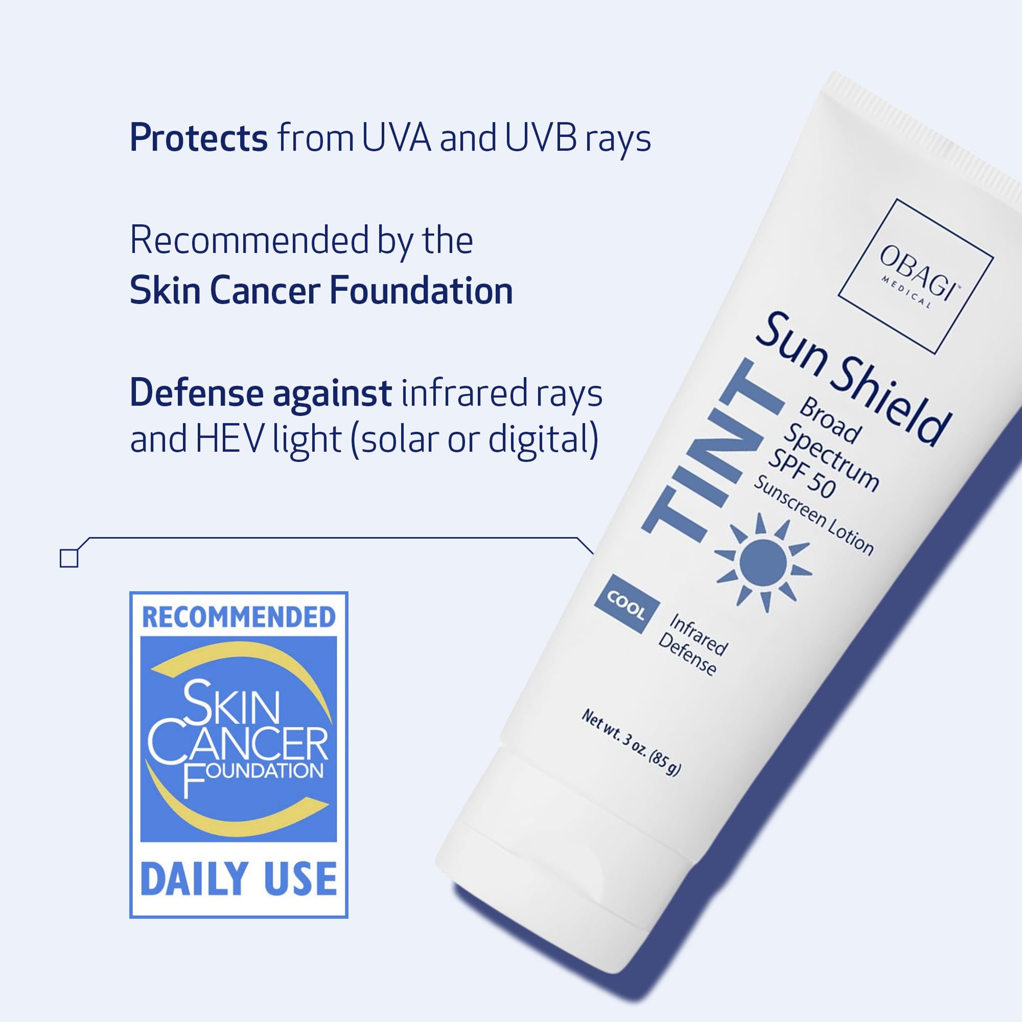 Obagi Sun Shield tinted sunscreen dispenser pump ready for quick, clean application.