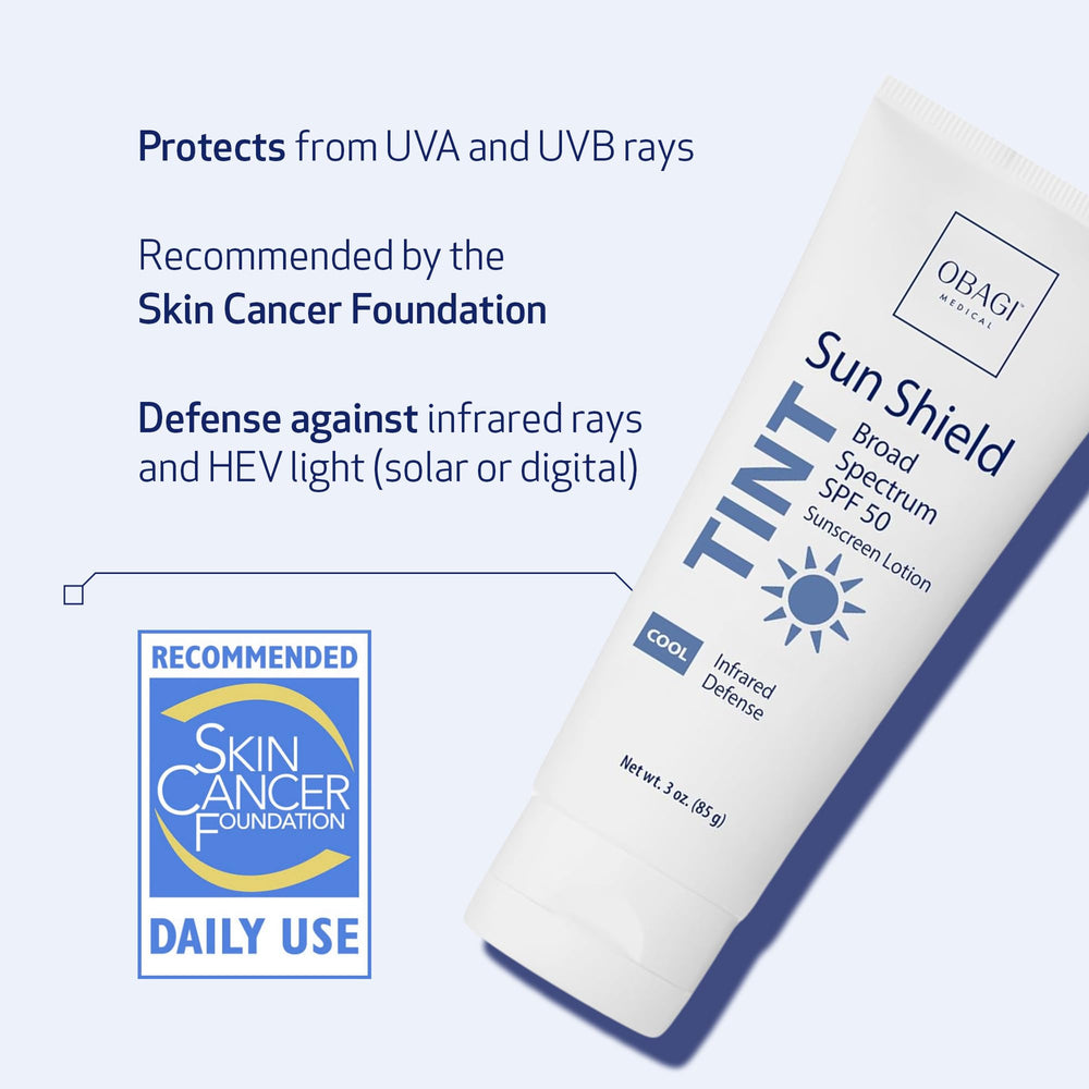 Obagi Sun Shield tinted sunscreen dispenser pump ready for quick, clean application.