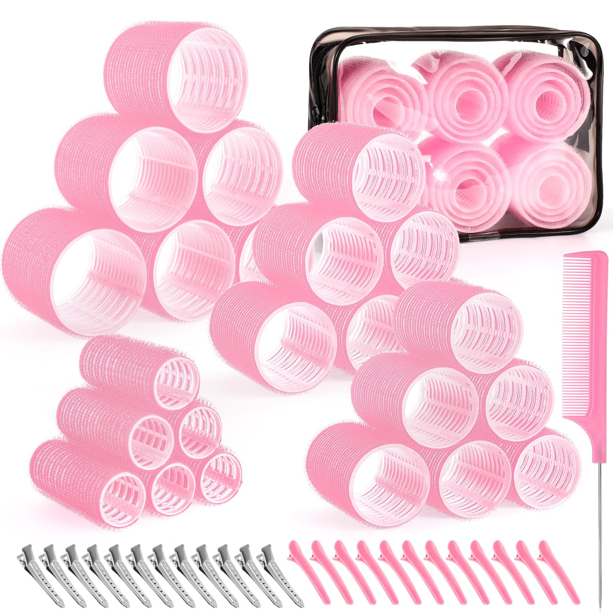 Obeoby pink 60mm jumbo self-grip roller for voluminous waves