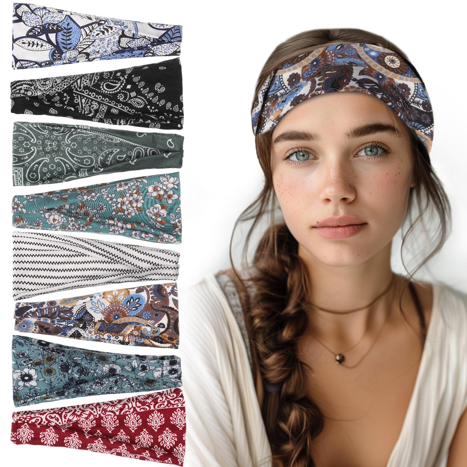 obeoby 8-pack headbands with front knots for casual wear and workouts