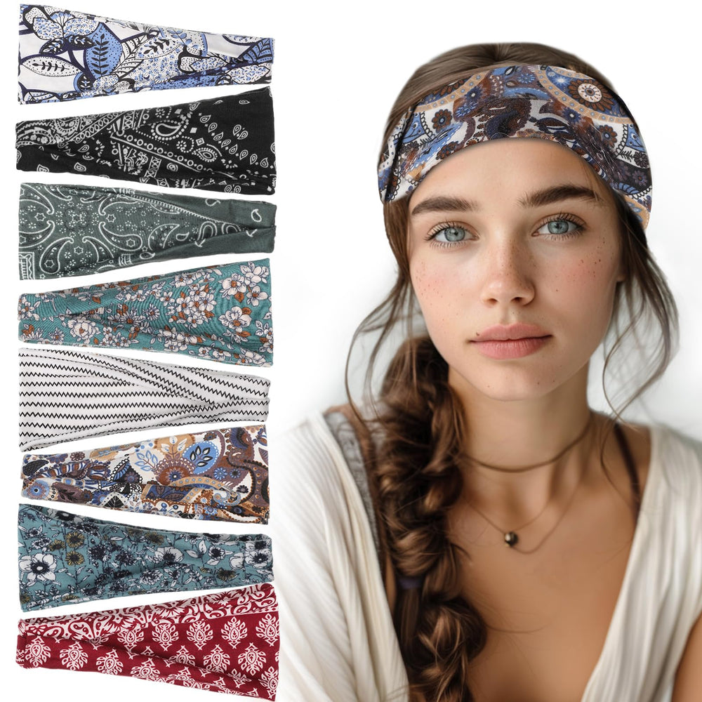 obeoby 8-pack headbands with front knots for casual wear and workouts