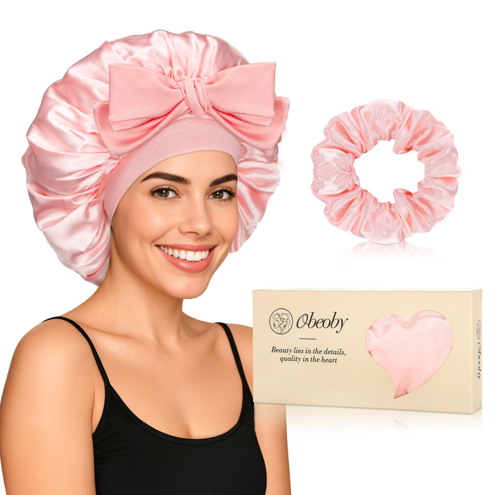 Bonete obeoby de seda de doble capa para dormir, protege rizos y reduce frizz.