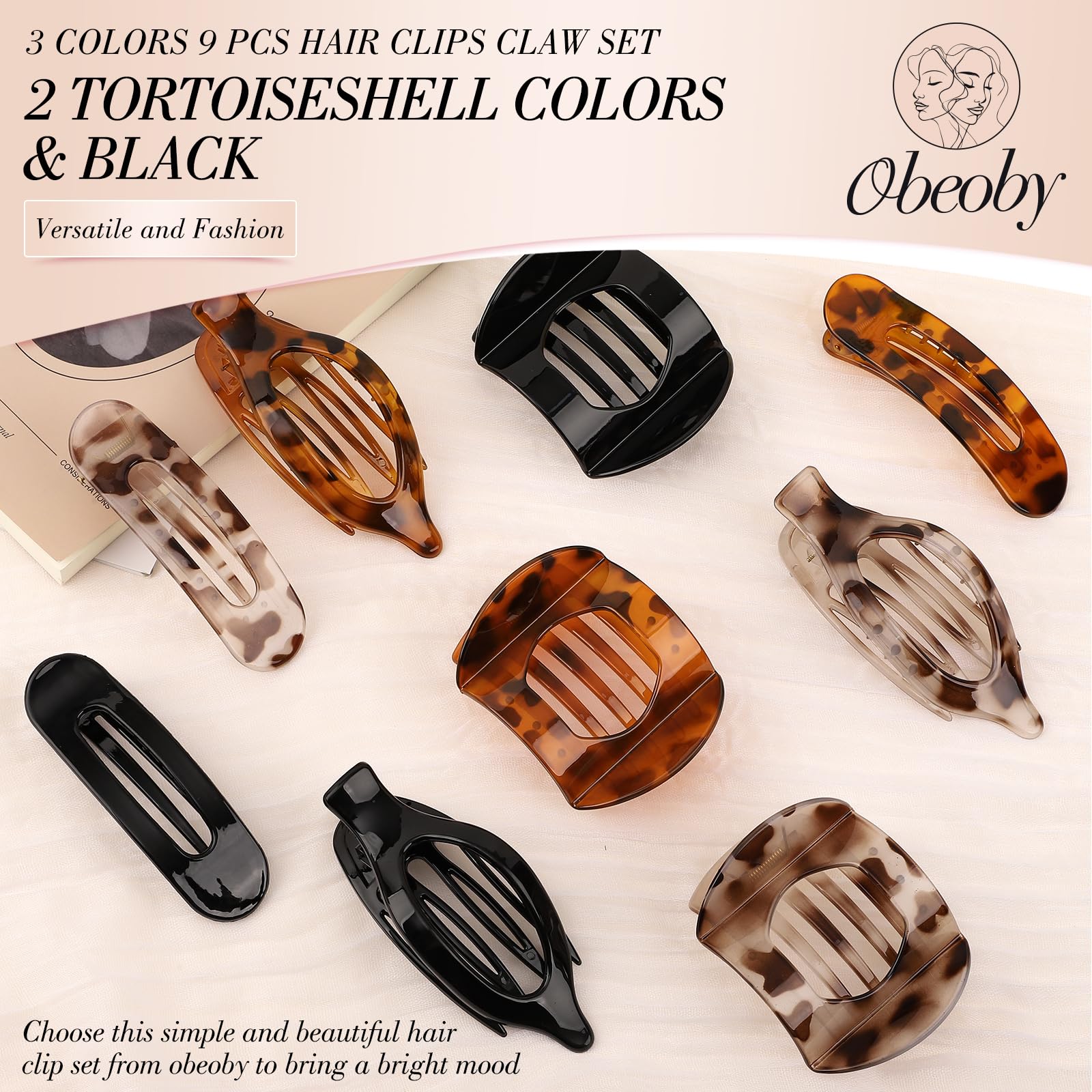 Obeoby clip carey en patrón marfil-marrón, complemento elegante para atuendos