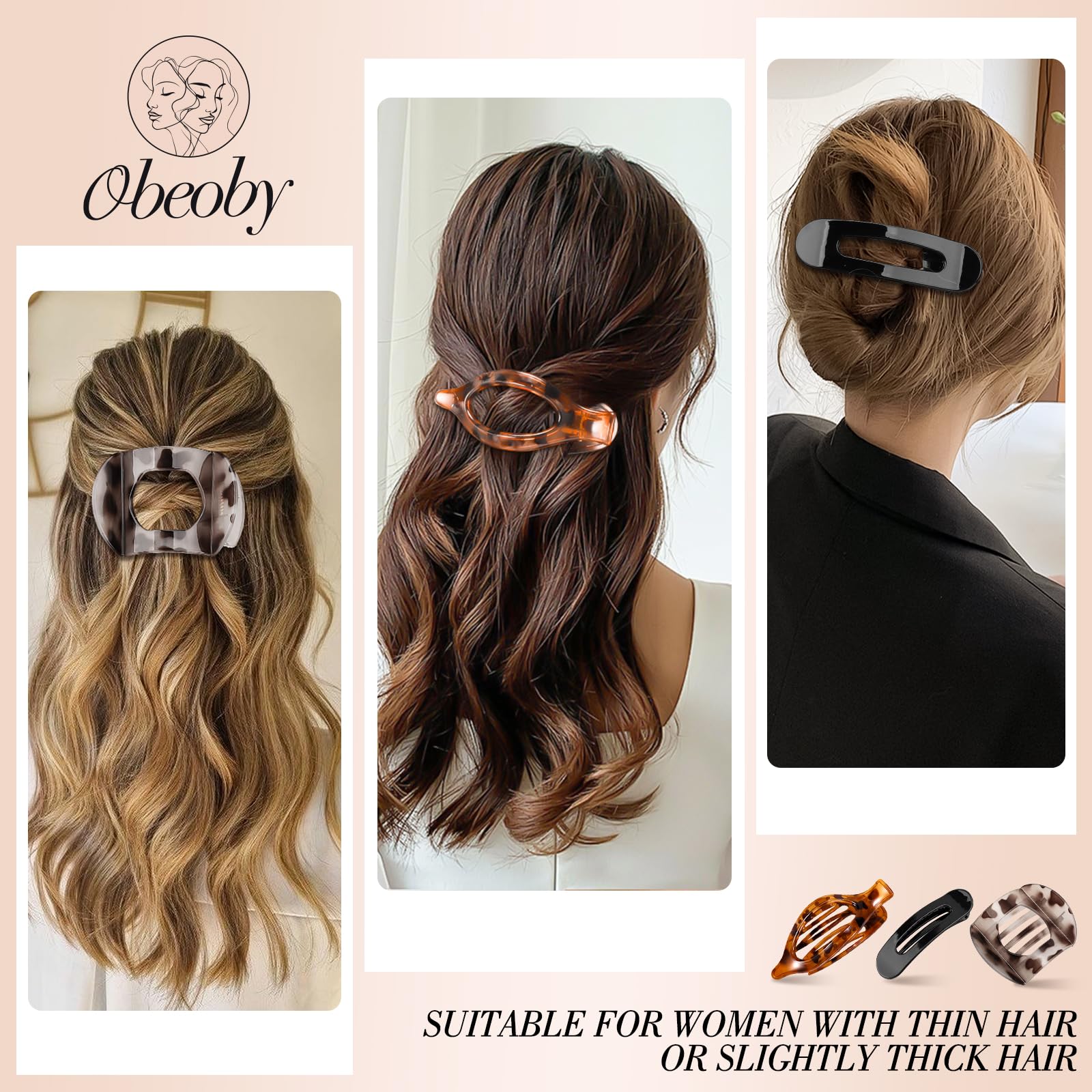Obeoby clip largo plano 4-3x1-3 pulgadas, ideal para peinados firmes