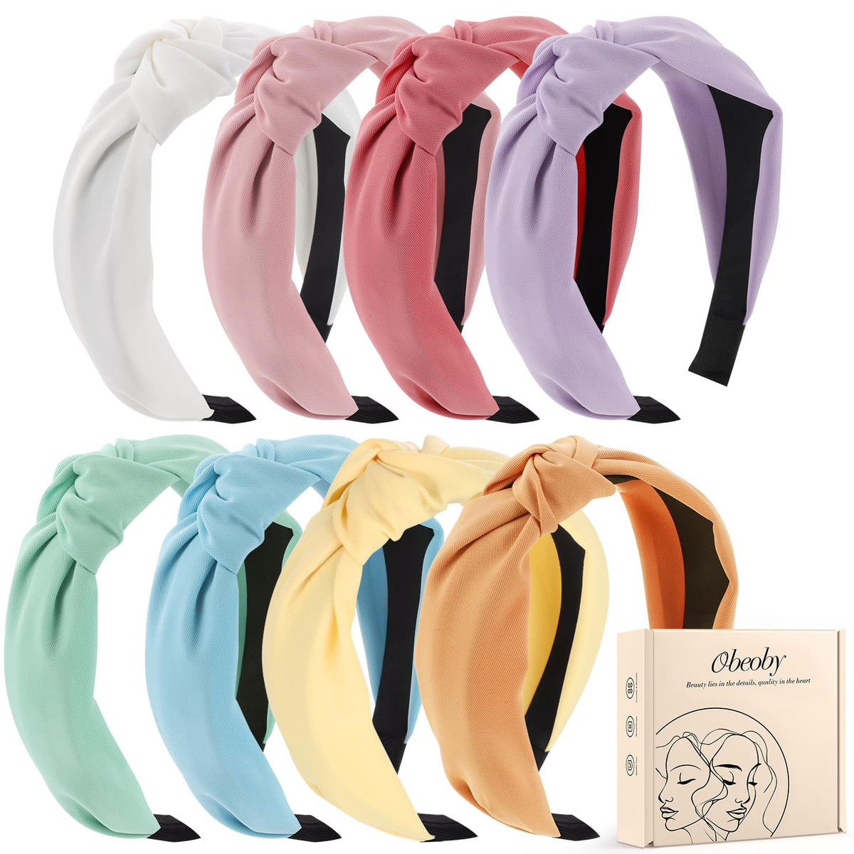 Diadema nudo obeoby, conjunto de 8 piezas, colorido y cómodo para el día a día.