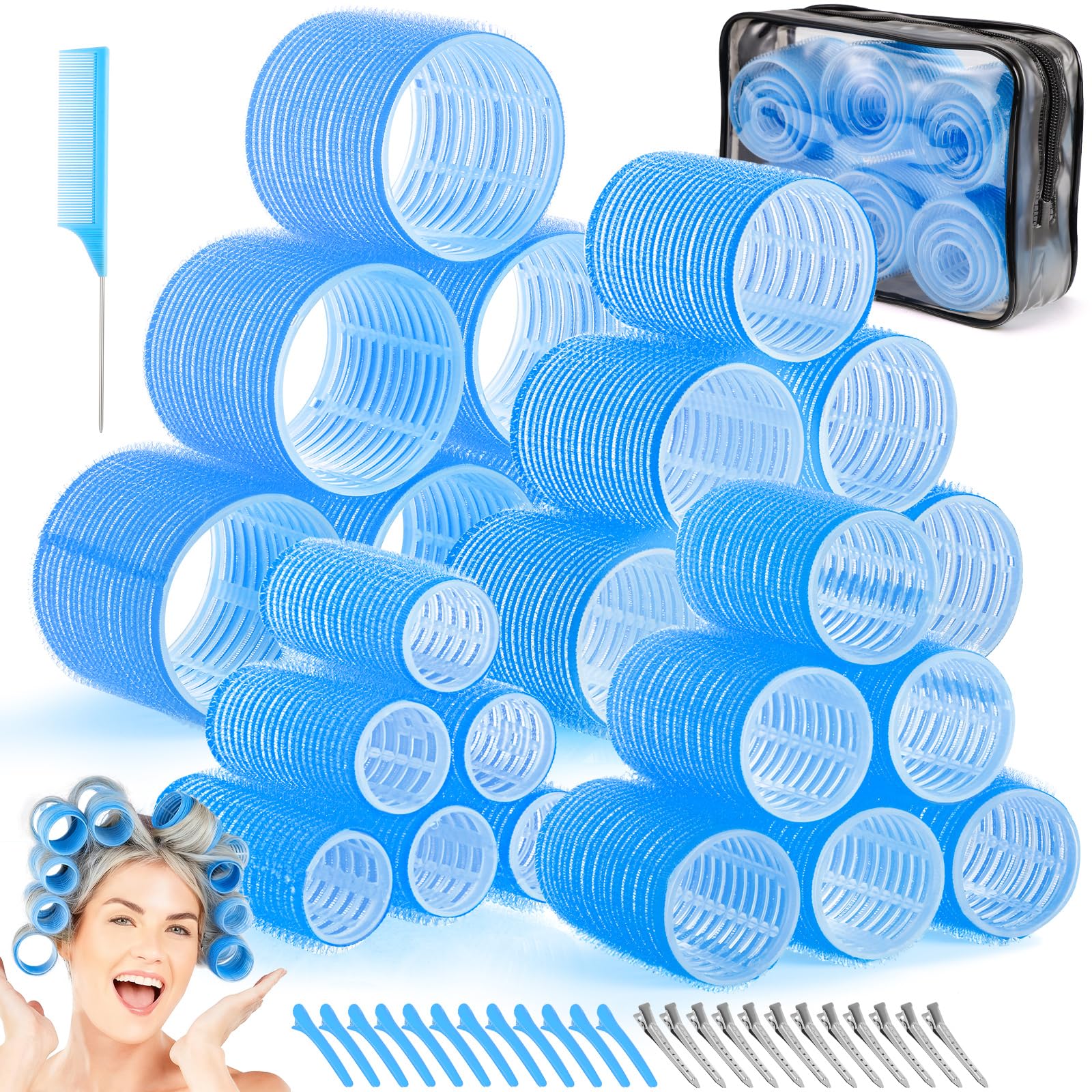 Obeoby blue 60mm jumbo hair roller for dramatic waves and secure setting