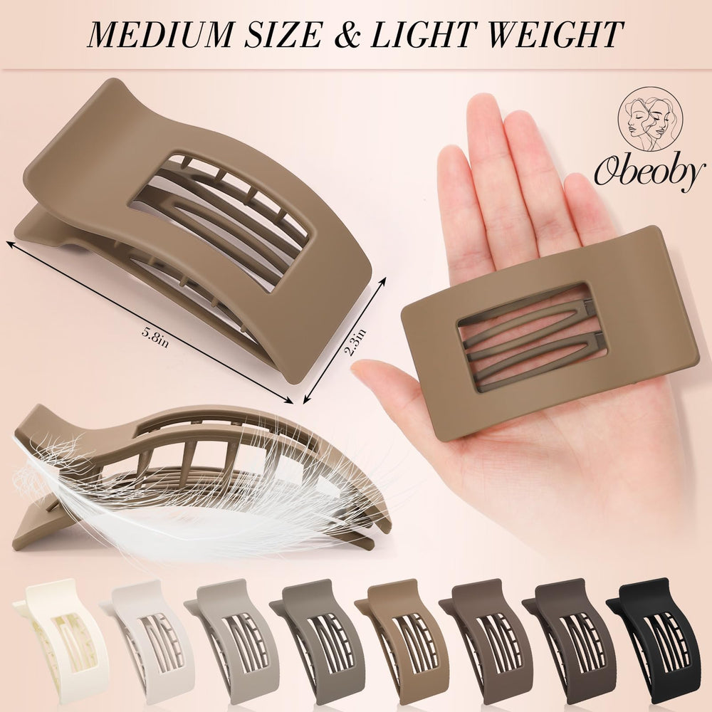 Obeoby medium claw clip with flat design keeps hair secure.