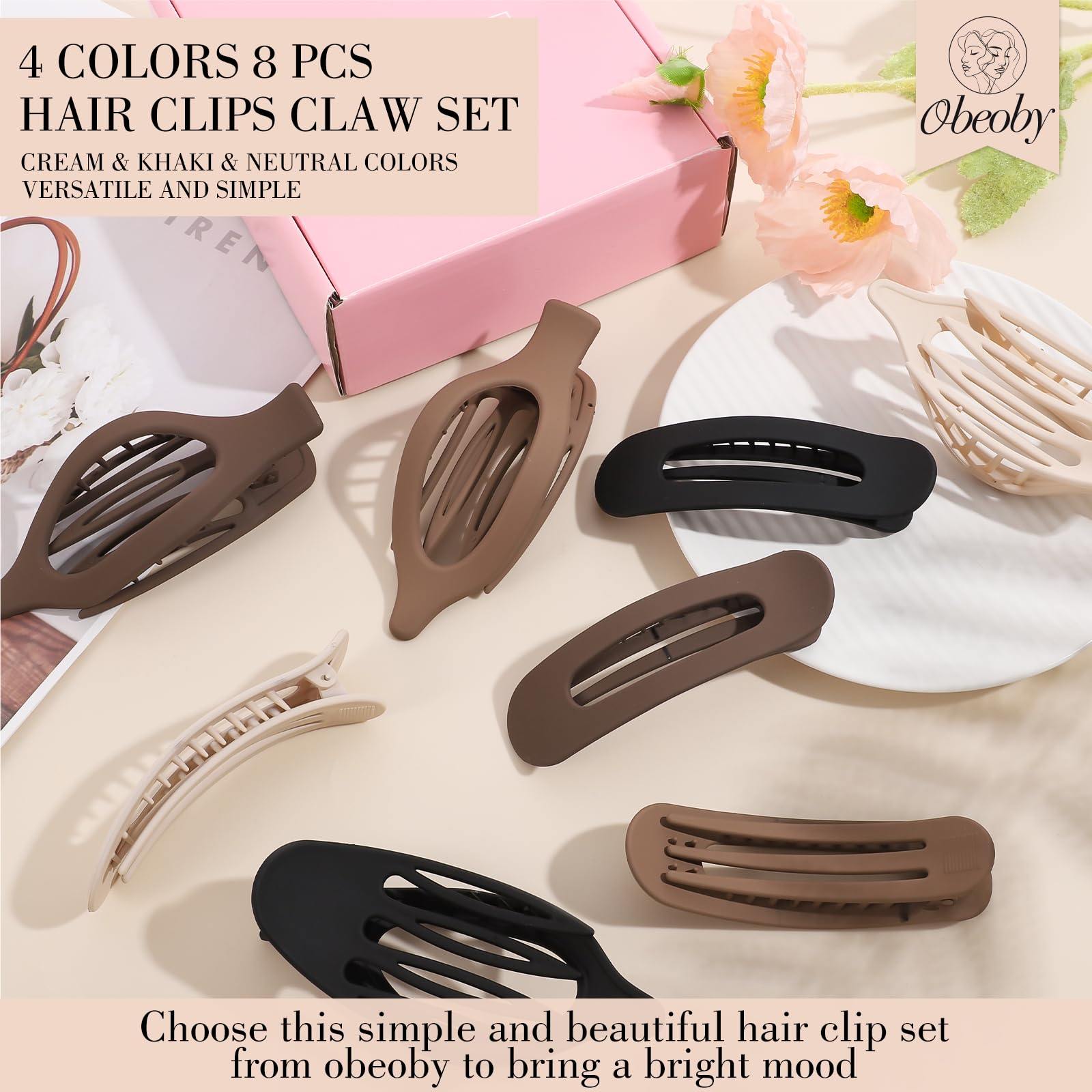 obeoby neutral color flat clips paired with outfits for daily wear
