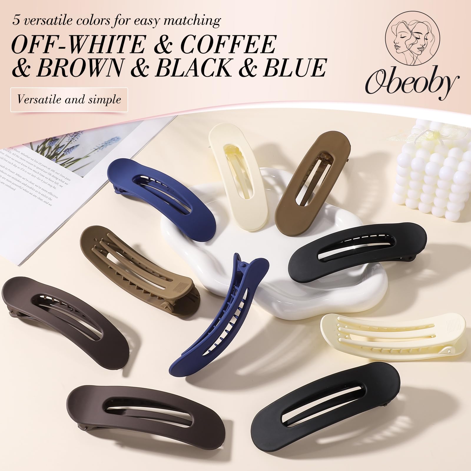 Obeoby pinzas planas mate beige, diseño ligero para uso diario