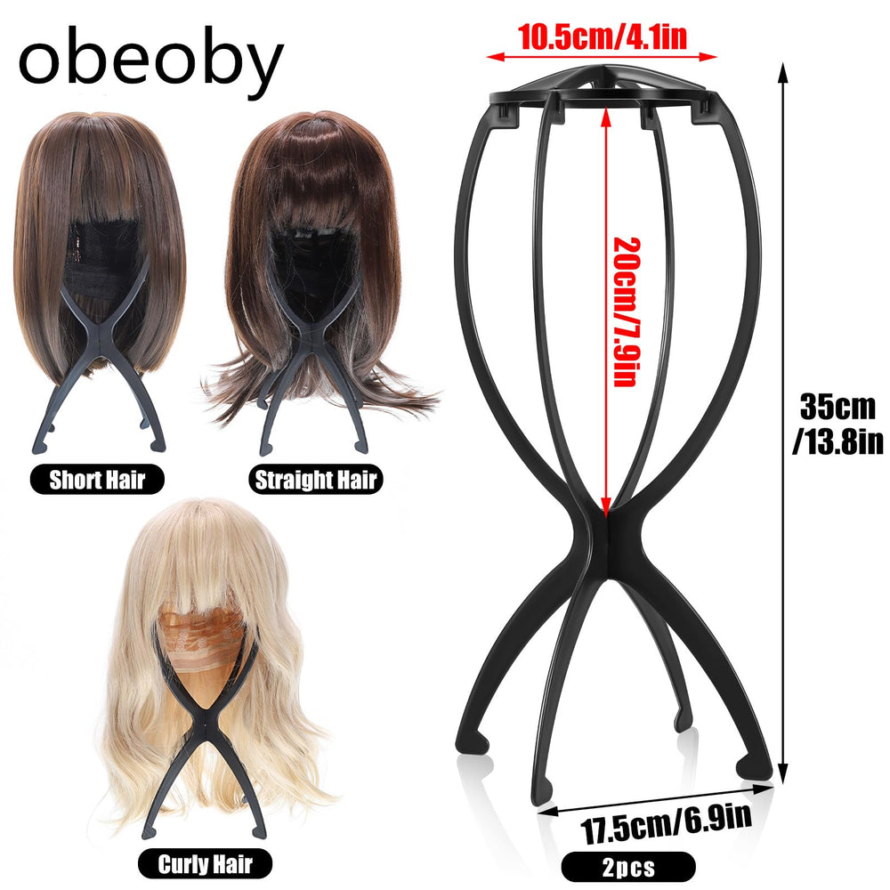 obeoby wig stand two-pack in black, ideal for home and salon setups.
