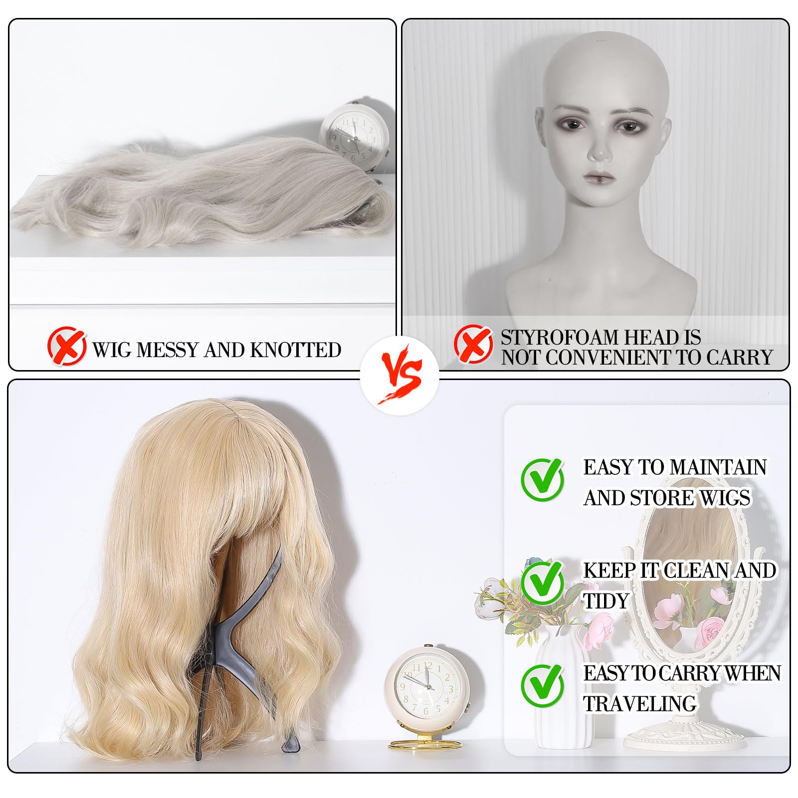 obeoby wig stand supports wigs, hats, cosplay masks for versatile use