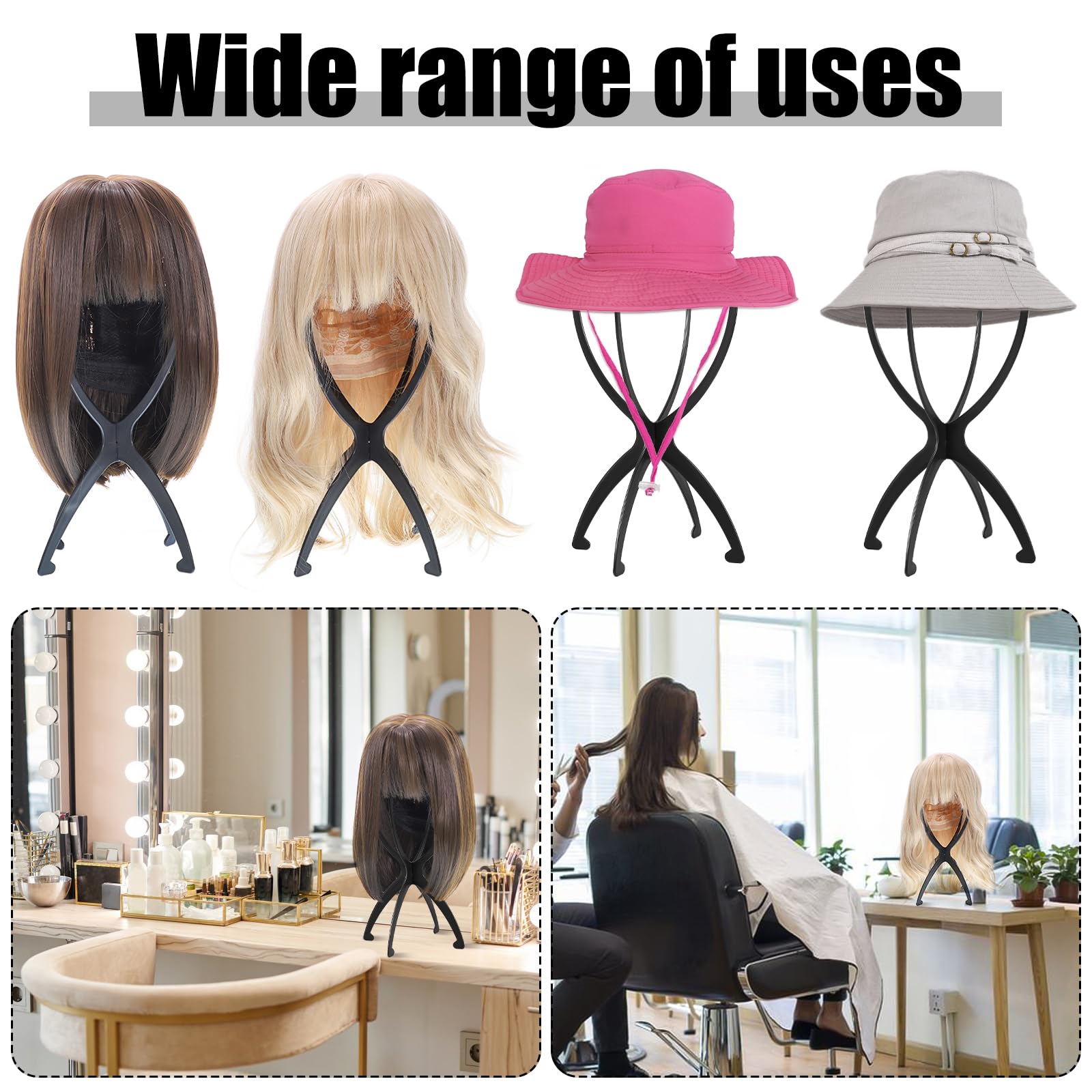 obeoby wig stand versatile for wigs, hats, and cosplay.