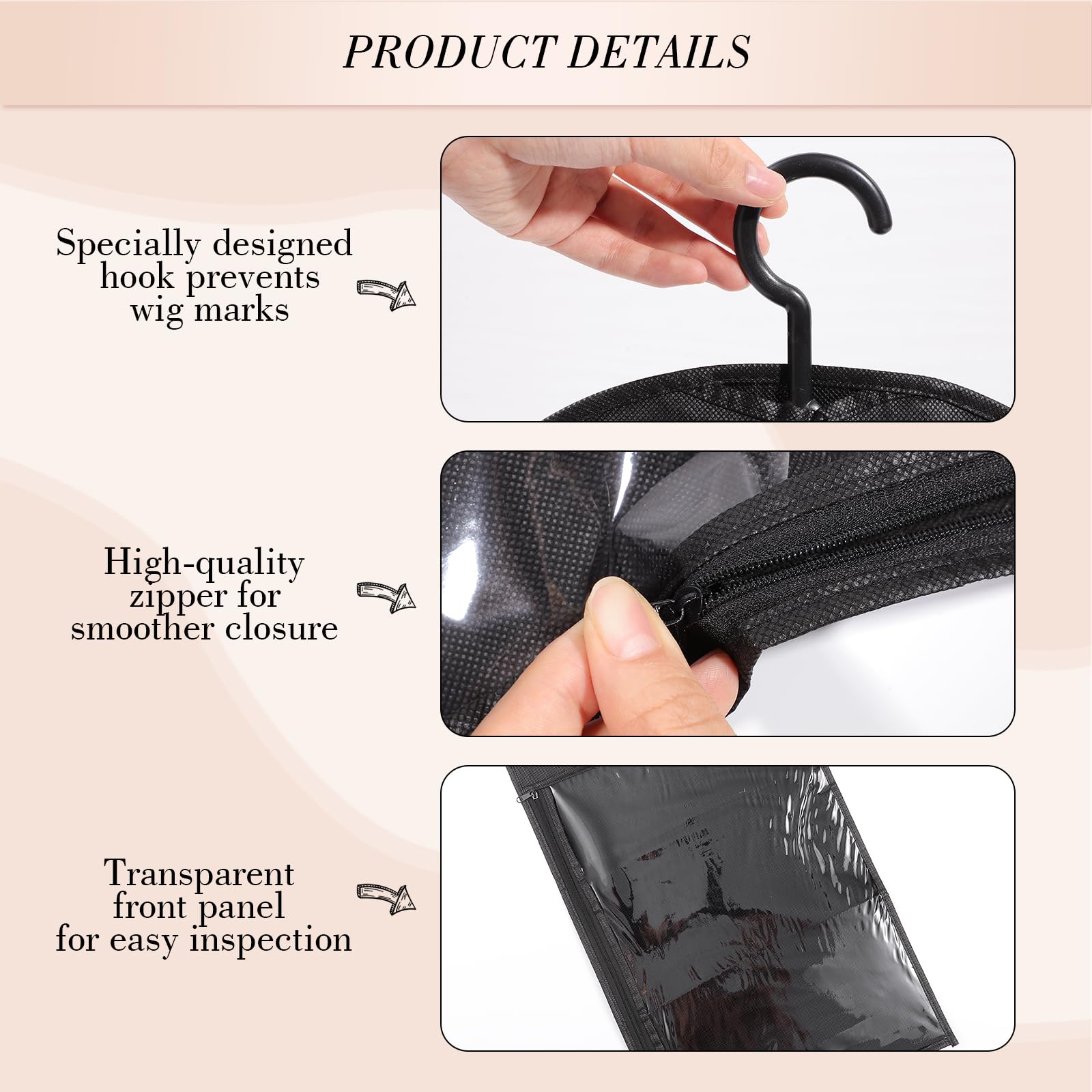 obeoby 24-inch wig fits easily inside the bag with clear window for quick selection.