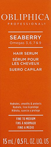 Obliphica Seaberry Serum para cabello medio, mejora elasticidad y suavidad.