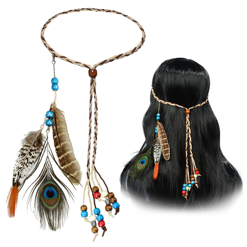 obmwang diadema de plumas boho india, perfecto para festivales