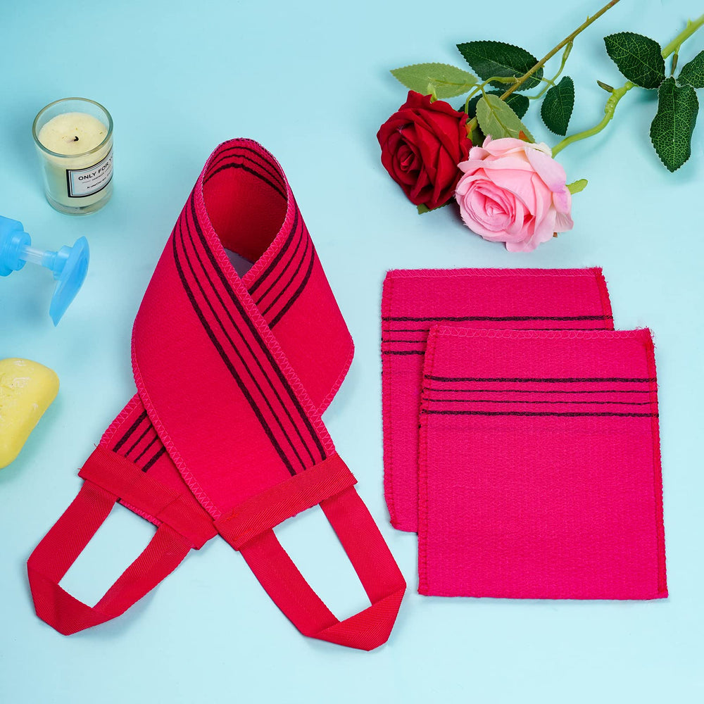 Guante exfoliante rosa Obmwang para uso en casa, spa o viaje.