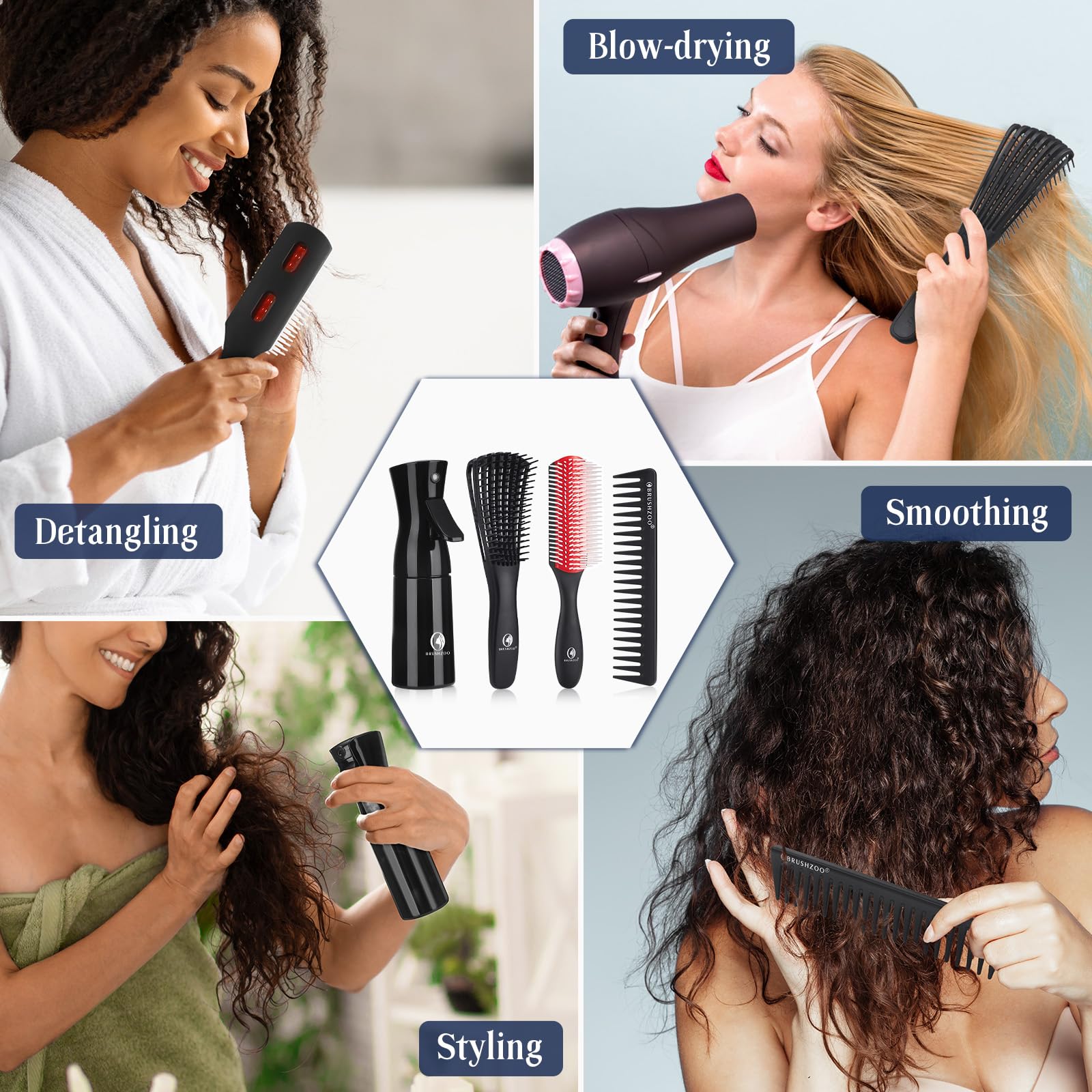 O BRUSHZOO Anti-Static Rubber Pads reduce snagging during detangling.