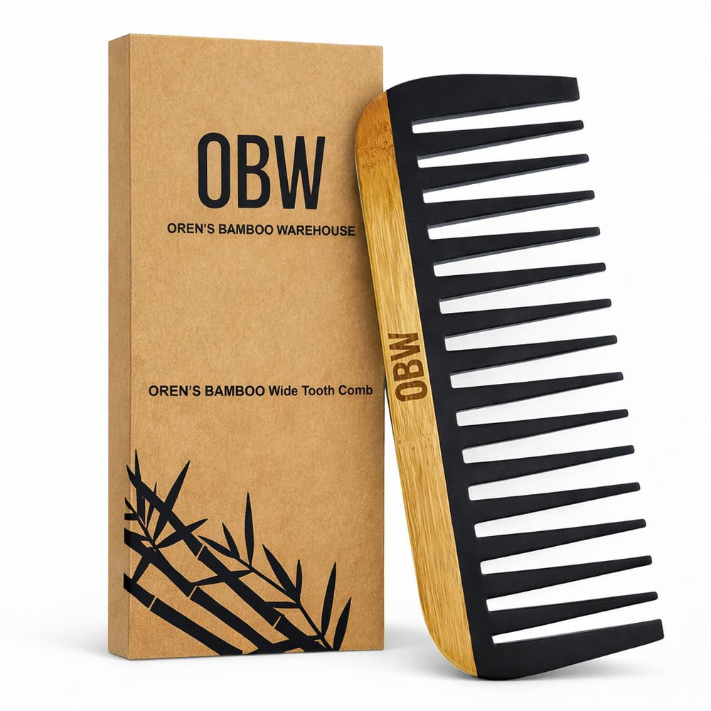 OBW Bamboo & Bakelite wide-tooth comb closeup showing smooth teeth for gentle detangling.