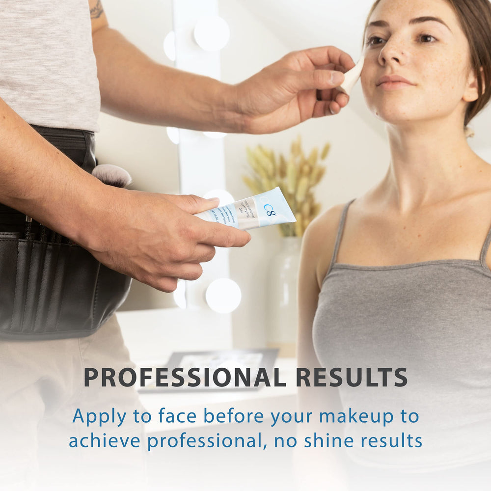 OC8 gel applied to skin demonstrates oil absorption and shine reduction.