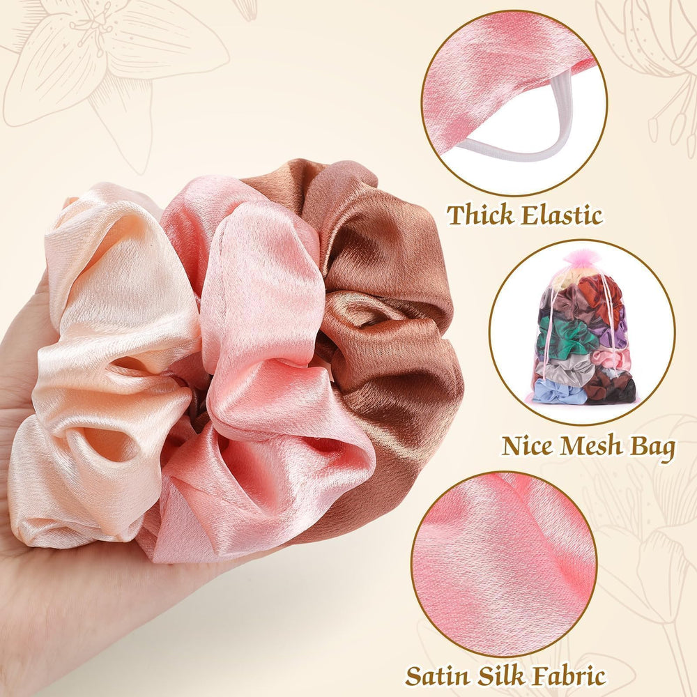 OCATO multi-color satin scrunchies for various hairstyles.