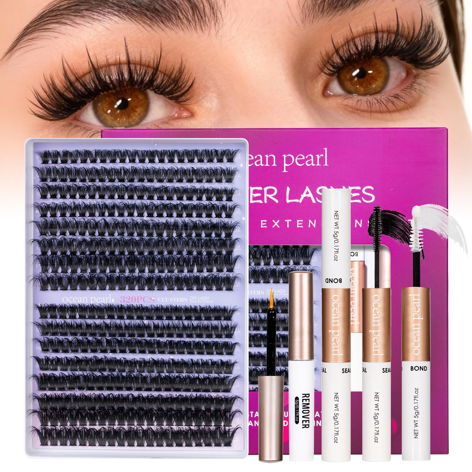 Close-up of Ocean Pearl 60D and 80D lashes offering option variety.