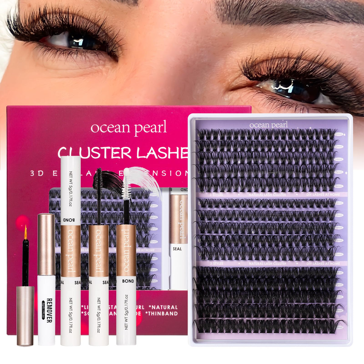Ocean Pearl DIY Lash Kit with 300 clusters in 10–20mm for customizable looks.