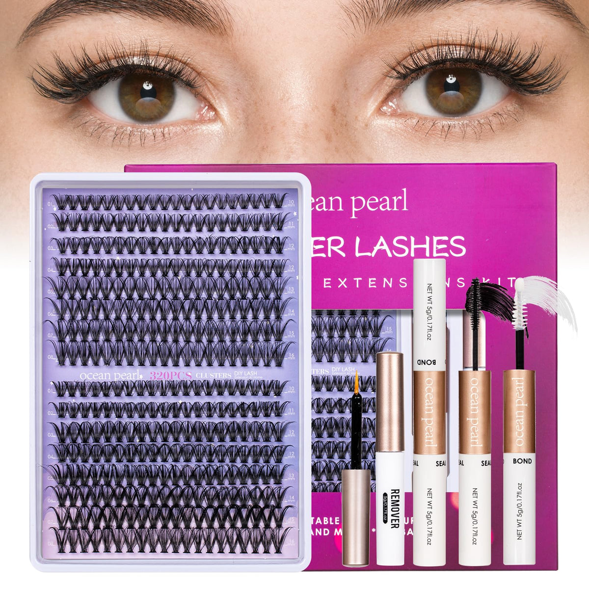 Ocean Pearl DIY lash kit with 320 cluster lashes for at-home styling.