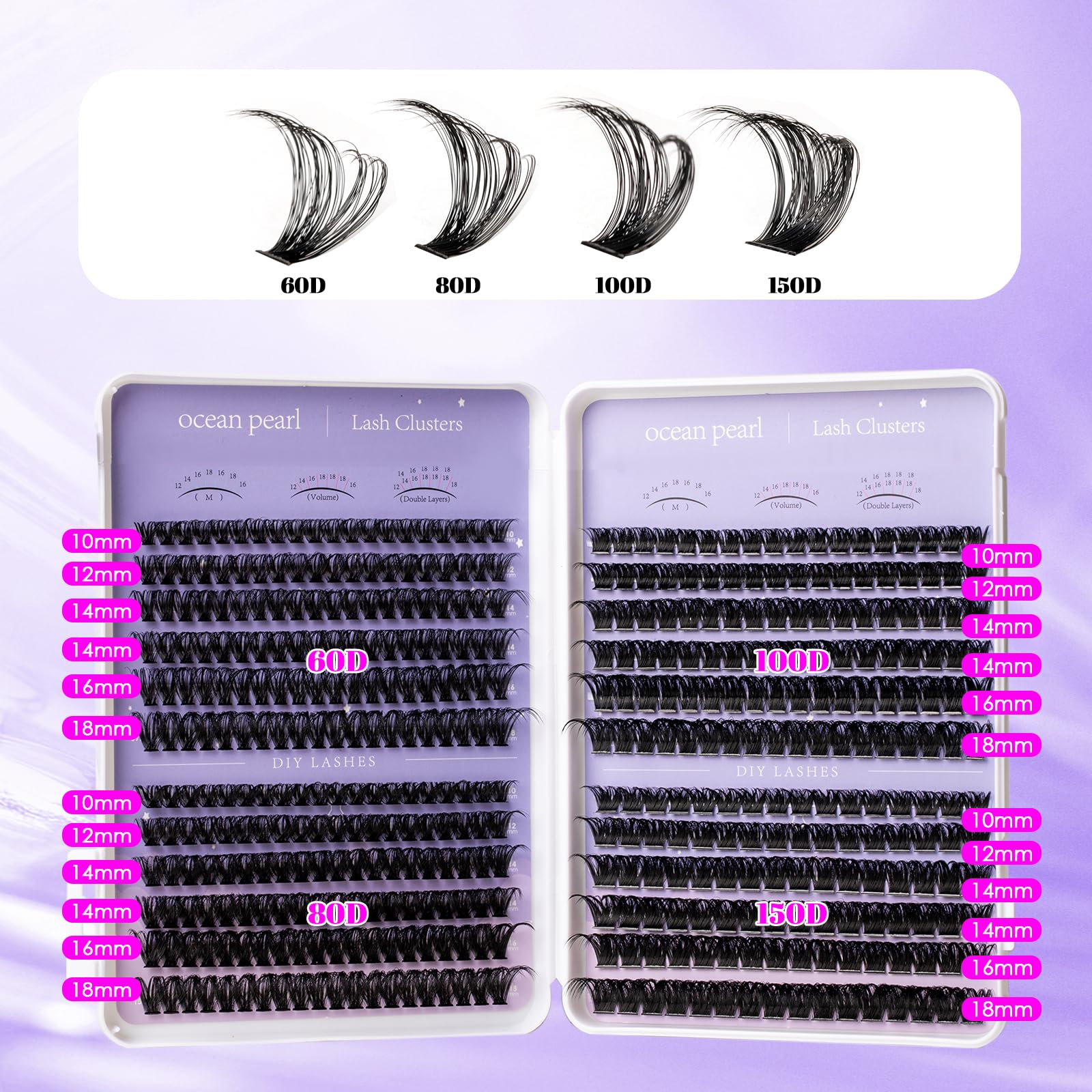 Ocean Pearl 10-18mm spike lashes help create doll-eye and open-eye styles.