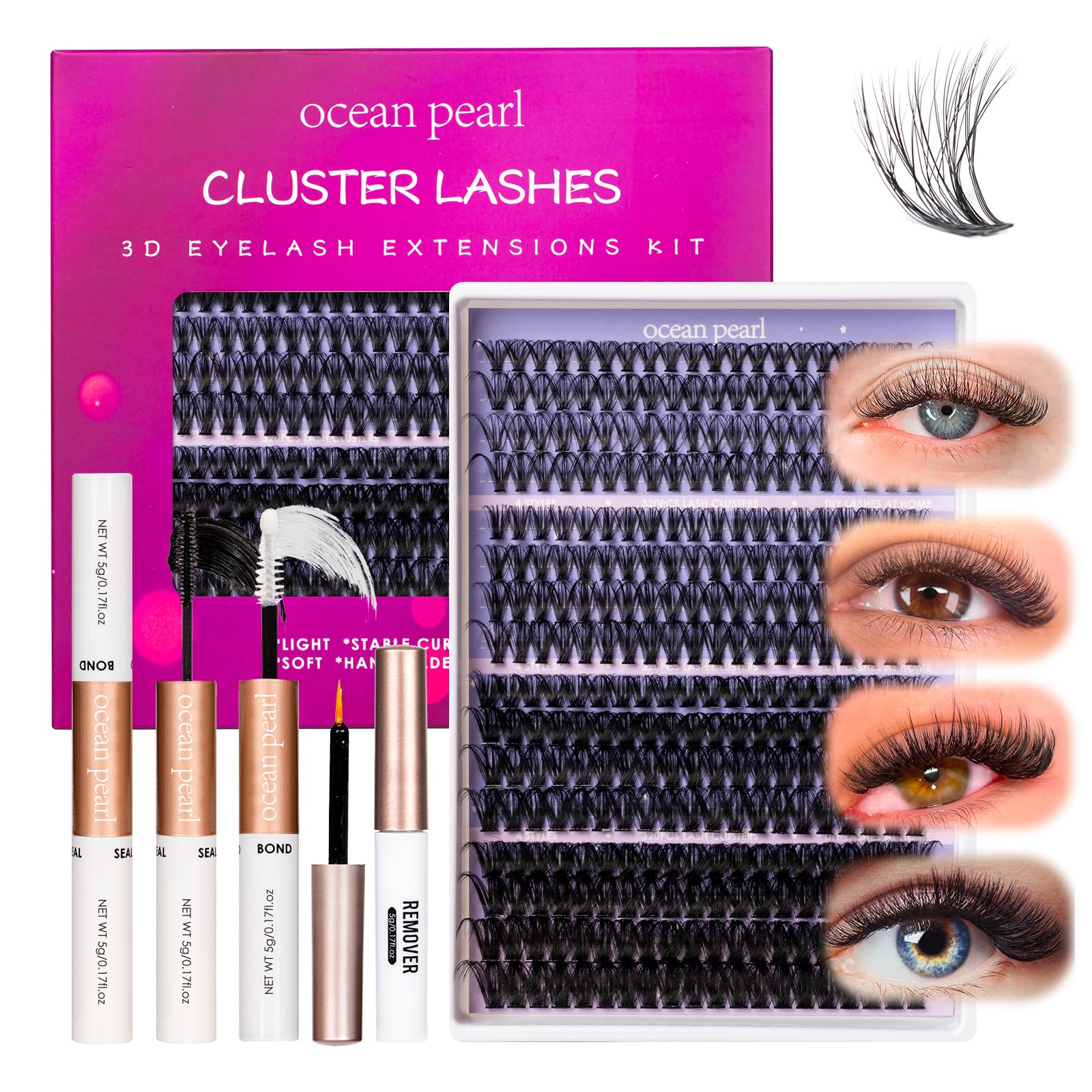 Ocean Pearl lash clusters 12–20 mm variety for customizable daily looks