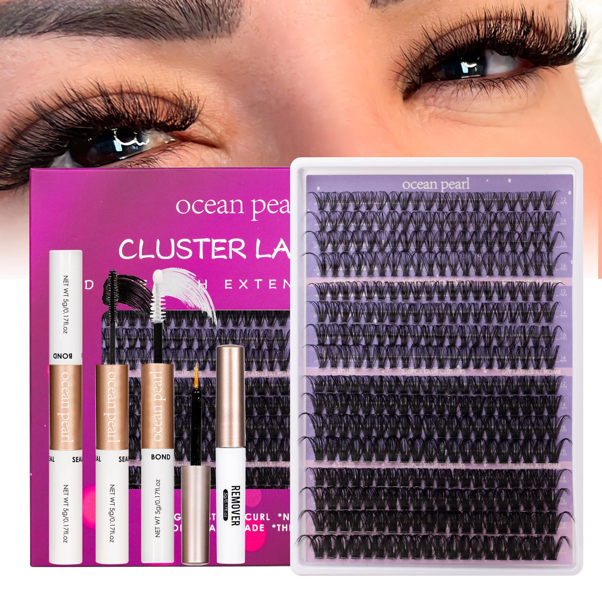 Ocean Pearl lash clusters 320pcs front view for salon-like results at home