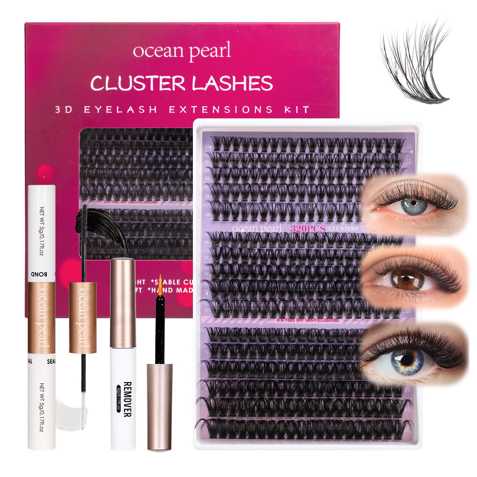 Ocean Pearl Lash Clusters 320pcs kit for at-home salon-style lashes