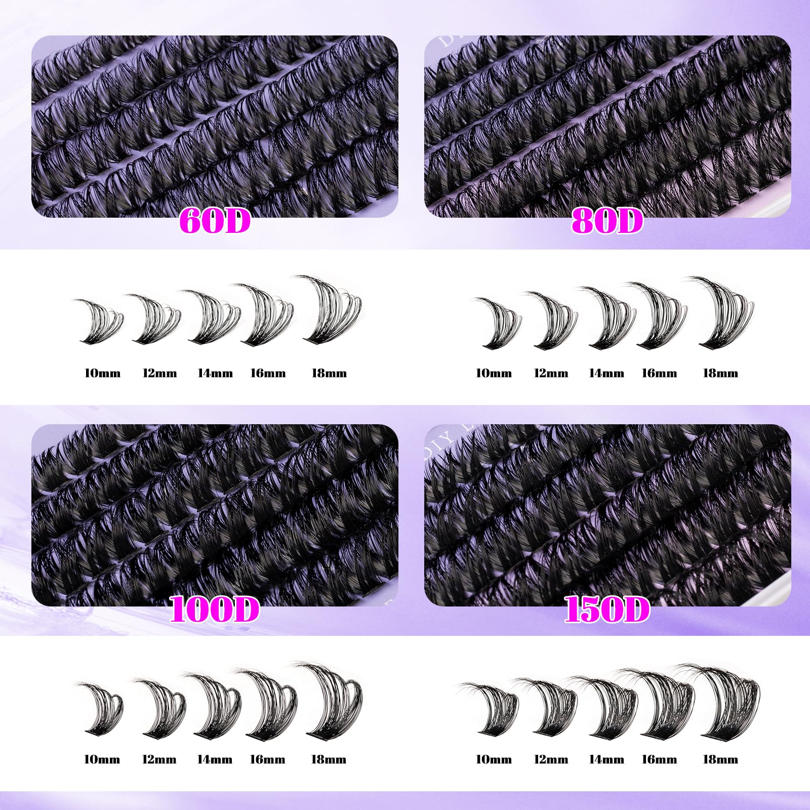Ocean Pearl Lash Clusters 60D-150D bundles demonstrate versatile lengths for natural to dramatic looks.