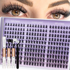 This Ocean Pearl lash clusters kit 240pcs enables easy at-home lash styling.