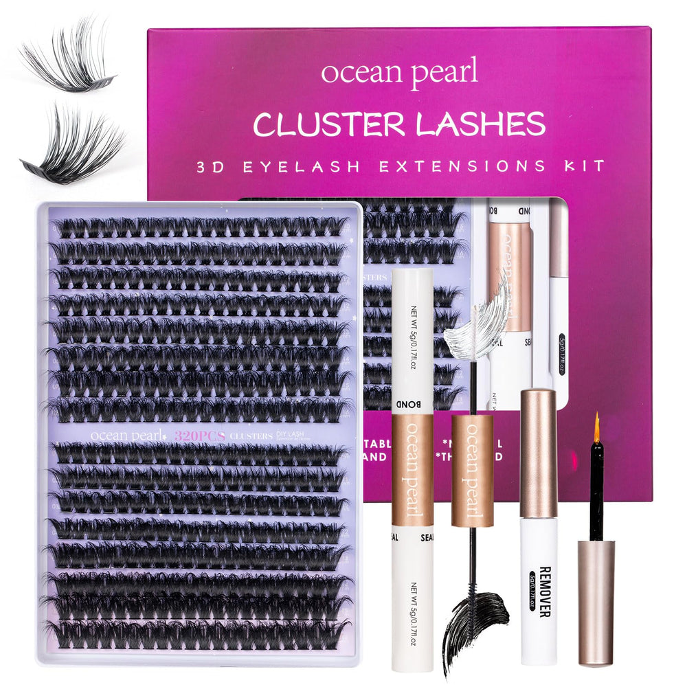Ocean Pearl lash clusters kit view showing 320-piece set for at-home styling.