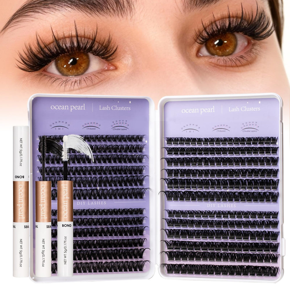 Ocean Pearl Lash Clusters Kit front view shows organized contents for easy DIY application.