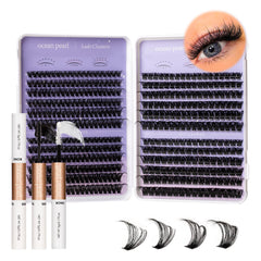 Ocean Pearl Lash Clusters Kit labeled contents highlight lashes, bond, seal, and tweezers.